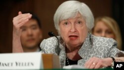 Federal Reserve Chair Janet Yellen testifies on Capitol Hill in Washington, July 13, 2017, before the Senate Banking Committee. 