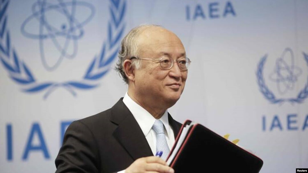 Tổng giám đốc Cơ quan Nguyên tử năng Quốc tế IAEA Yukia Amanos đến dự một cuộc họp tại Vienna.