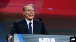 FILE - National Rifle Association Executive Vice President Wayne LaPierre speaks at the NRA Annual Meeting of Members in Indianapolis, Indiana, April 27, 2019.