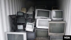 Stockpile of analogue televisions in Douala, Cameroon