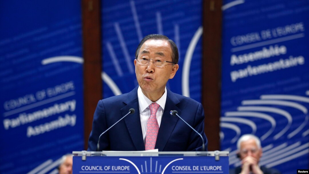 United Nations Secretary-General Ban Ki-moon addresses the Parliamentary Assembly of the Council of Europe in Strasbourg, France, June 23, 2015.