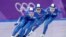 Team South Korea with Kim Bo-reum, front, Park Ji Woo, in second position, and Noh Seon-yeong, in last position, compete in the women's team pursuit speedskating race for seventh and eight place at the Gangneung Oval at the 2018 Winter Olympics in Gangneung, South Korea, Feb. 21, 2018.