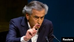 French author Bernard-Henri Levy addresses the U.N. General Assembly in New York during a meeting about anti-Semitism, Jan. 22, 2015. 