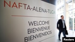 A sign is pictured where the third round of NAFTA talks involving the United States, Mexico and Canada is taking place in Ottawa, Ontario, Canada, Sept. 23, 2017.