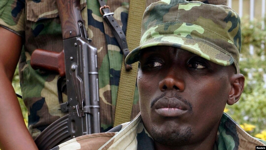 FILE - General Sultani Makenga, military leader of the M23 rebels, addresses the media in Bunagana, in eastern Democratic Republic of Congo, September 8, 2013.