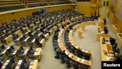 A general view of the Swedish Parliaament during the debate about the government's budget proposal in Stockholm, Dec. 3, 2014.