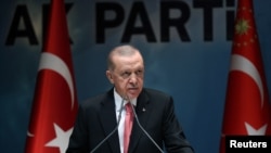 Turkish President Erdogan speaks during a meeting of his ruling AK Party in Ankara