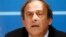 FILE - UEFA President Michel Platini delivers his speech during a press conference after the soccer Europa League draw ceremony at the Grimaldi Forum, in Monaco, August 28, 2015.
