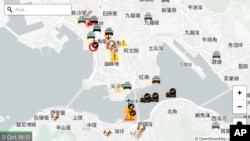 Muestra de una pantalla de la aplicación "HKmap.live", que fue removida hoy por Aple, al decir que fue usada por "delincuentes" en las protestas en Hong Kong. 9 de ocutbre de 2019. AP./Vincent Yu).