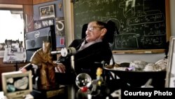 Stephen Hawking in his office at University of Cambridge, where he founded the Centre for Theoretical Cosmology. (Science Museum)