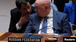 Russia's Ambassador to the United Nations Vasily Nebenzya attends a meeting of the Security Council on the conflict between Israel and Hamas, at U.N. headquarters in New York, Oct. 25, 2023. 