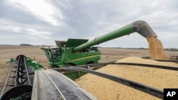 Mike Starkey offloads soybeans from his combine as he harvests his crops in Brownsburg, Indiana, Sept. 21, 2018. The United States is scheduled to slap tariffs on $200 billion in Chinese imports Monday, adding to the more than $50 billion worth that alrea