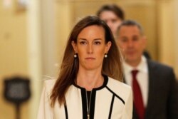 FILE - Jennifer Williams, special adviser for Europe and Russia in the Office of U.S. Vice President Mike Pence arrives on Capitol Hill for a closed-door hearing in Washington, Nov. 7, 2019.