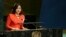 FILE - Maldives Foreign Minister Dunya Maumoon addresses the 70th session of the United Nations General Assembly at U.N. headquarters in New York, Oct. 3, 2015.