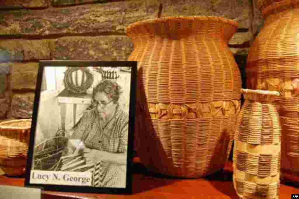 One of the artisans with items in the Mutual’s permanent collection is Cherokee artist Lucy N. George. George, who died in 1978, was renowned for her honeysuckle baskets.