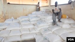 FILE - Bags of maize ready for distribution at Dzaleka refugee camp in Malawi (photo taken by Lameck Masina).