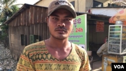 Thin Seangly, 29 years old, from Prey Veng province was sold by a broker for 25,000 baht. He was on fishing boats which landed only on isolated island Benjina. He was rescued and landed in Phnom Penh last month after leaving Cambodia since 2009. (Phorn Bo