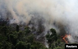 An aerial view of a tract of Amazon jungle burning as it is being cleared by loggers and farmers near the city of Novo Progresso, Para state, Brazil Sept. 23, 2013.
