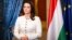TOPSHOT - A handout picture shows Hungary's President Katalin Novak as she announces her resignation in the presidential palace of Budapest on February 10, 2024.