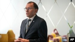 Norway's Foreign Minister Espen Barth Eide speaks during an interview at the Permanent Mission of Norway to the United Nations, Sept. 27, 2024, in New York. 