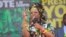 FILE - Zimbabwe's first lady, Grace Mugabe, addresses party supporters at a ZANU PF Rally in Chinhoyi in this July 29, 2017 