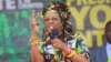 FILE - Zimbabwe's first lady, Grace Mugabe, addresses party supporters at a ZANU PF rally in Chinhoyi in this July 29, 2017 