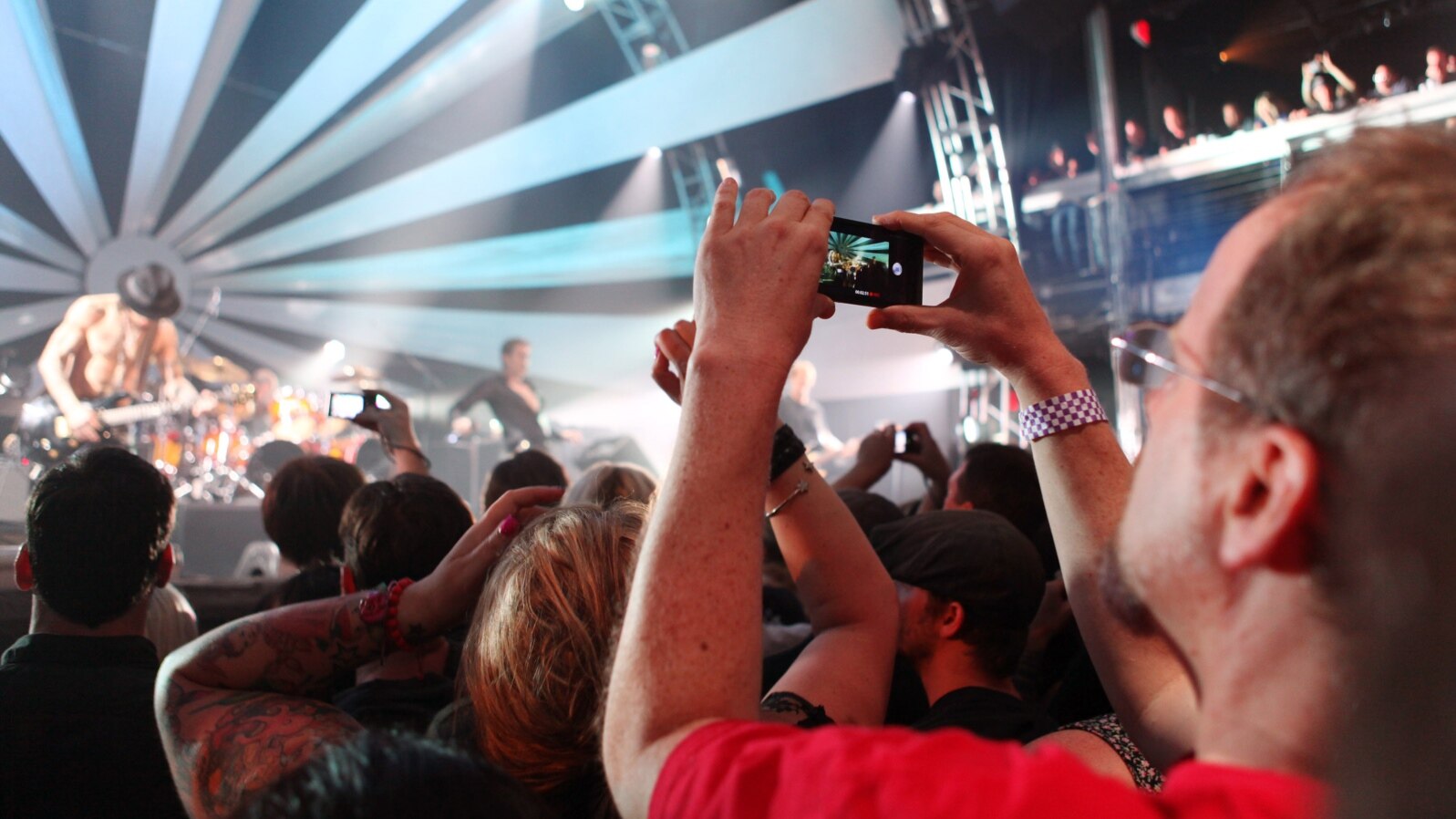 Mark Vopel records Jane's Addiction performance on the LG Thrill 4G, a glasses free 3D smartphone, at the 3D User-Generated Concert, July 25, 2011 in New York.