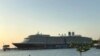 The cruise liner MS Westerdam, carrying more than 2,000 passengers, docked near the pier inside Sihanouville port about 6 p.m. Feb. 13, 2020, after being turned away by four countries.(Kann Vicheika/VOA Khmer)