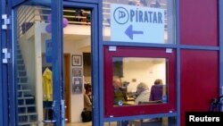 FILE - The entrance of the Icelandic Pirate Party headquarters in Reykjavik, Iceland, September 19, 2016.