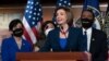 US Speaker of the House Nancy Pelosi speaks during a new conference with House Democrats and the Congressional Asian Pacific American Caucus on the "Covid-19 Hate Crimes Act" on Capitol Hill in Washington, May 18, 2021. 