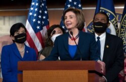 US Speaker of the House Nancy Pelosi speaks during a news conference on Capitol Hill in Washington, May 18, 2021.