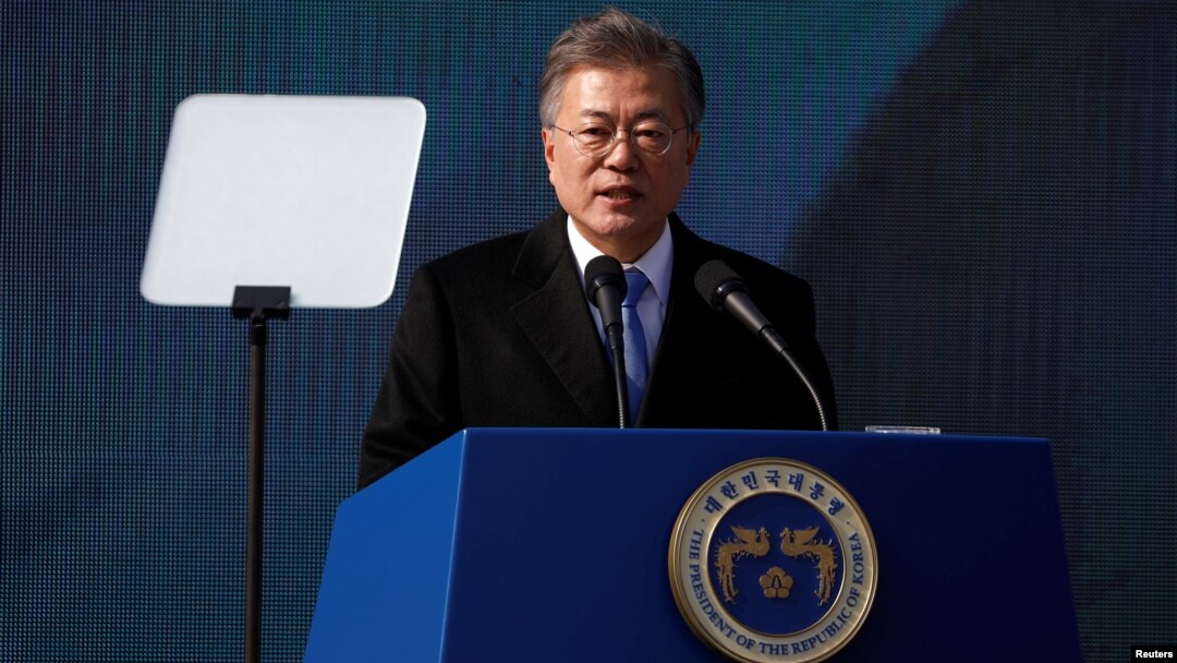 South Korean President Moon Jae-in delivers a speech during a ceremony celebrating the 99th anniversary of the March First Independence Movement against Japanese colonial rule, at Seodaemun Prison History Hall in Seoul, South Korea, March 1, 2018. 