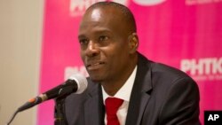 FILE - Presidential candidate Jovenel Moïse, from the PHTK political party, gives a press conference in Port-au-Prince, Haiti, Oct. 19, 2015.