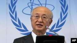 아마노 유키야 국제원자력기구 IAEA 사무총장이 7일 오스트리아 빈에서 정기이사회를 가진 후 기자회견을 하고 있다.