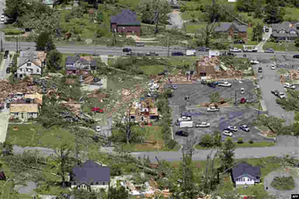 This is an aerial view of damage to downtown Cullman, Alabama, after dozens of tornadoes ripped through the South, flattening homes and businesses and killing more than 200 people in six states in the deadliest outbreak in nearly 40 years, April 28, 2011