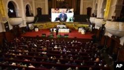 South African President Cyril Ramaphosa delivers his 2024 state of the nation address in Cape Town, South Africa, Thursday, Feb. 8, 2024.