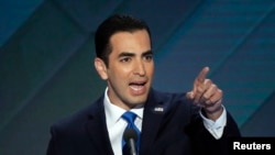 FILE - Ruben J. Kihuen, then a Nevada state senator, speaks on the final day of the Democratic National Convention in Philadelphia, July 28, 2016.