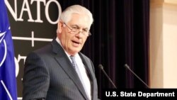 FILE - U.S. Secretary of State Rex Tillerson delivers remarks during a press availability at NATO in Brussels, Belgium, Dec. 6, 2017. 