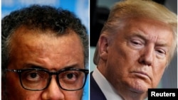 Ifoto ya Perezida Donald Trump ifatanije n'iy'umukuru wa OMS Tedros Adhanom