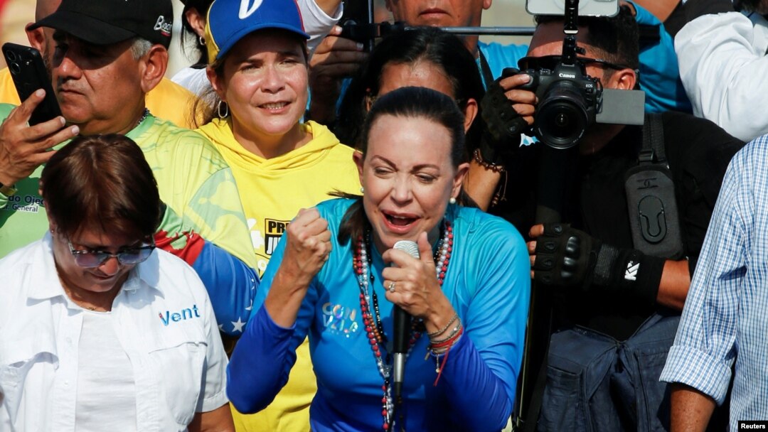 La candidata presidencial, María Corina Machado, durante una actividad con sus simpatizantes. 