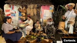 Representación campesina de un Cuadro Vivo de Galeras durante el festival celebrado en enero de 2023. [Foto: cortesía del Festival Folclórico de la Algarroba Concurso de Cuadros Vivos de Galeras, Sucre]. 