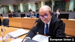 Menteri Luar Negeri Prancis Jean-Yves LE DRIAN dalam sidang Uni Eropa di Brussel, Belgia, 25 Januari 2021. (Foto: Uni Eropa)