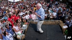 Democratic presidential candidate Sen. Bernie Sanders, I-Vt., speaks at the Iowa State Fair in Des Moines, Aug. 15, 2015.