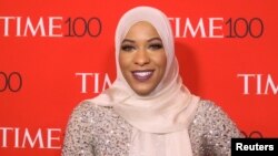 Athlete Ibtihaj Muhammad arrives for the Time 100 Gala in the Manhattan borough of New York, New York, April 25, 2017. 