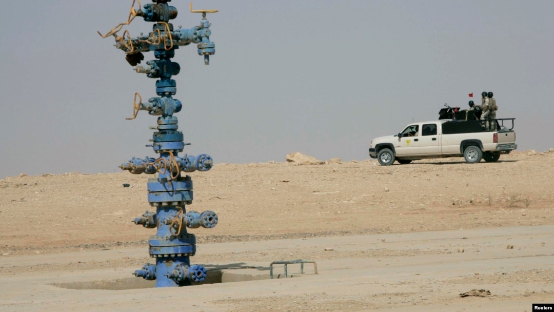 An Iraqi army vehicle secures the Akkas gas field in the western desert of Iraq, Oct. 19, 2010.