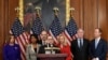 Fraksi Demokrat AS dalam konferensi pers terkait artikel pemakzulan terhadap Presiden Donald Trump, di Gedung Capitol, Washington, D.C., 10 Desember 2019. Dari kiri: Nancy Pelosi, Eliot Engel, Jerrold Nadler, Maloney, Richard Neal dan Adam Schiff. 