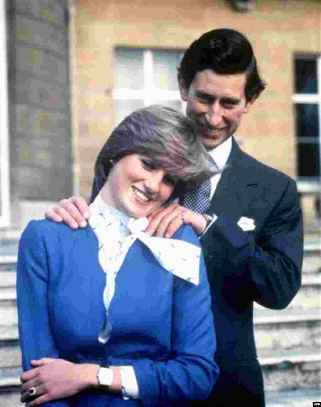 FILE - This is a Feb 24 1981 file photo of Britain's Prince Charles and Lady Diana Spencer, later the Princess of Wales as they pose following the announcement of their engagement in this Feb 24 1981 file picture. Clarence House announced Tuesday Nov. 1