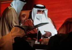 امیر قطر در مراسم امضای بیانیه نشست شورای همکاری خلیج فارس