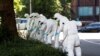 Forensic officers search near the scene of reported multiple stabbings in Reading, Britain.