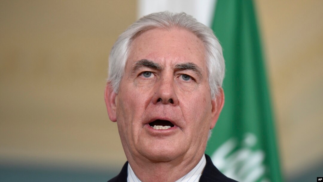 Secretary of State Rex Tillerson addresses the media after his meeting with Saudi Foreign Minister Adel Al-Jubeir at the State Department in Washington, March 23, 2017.